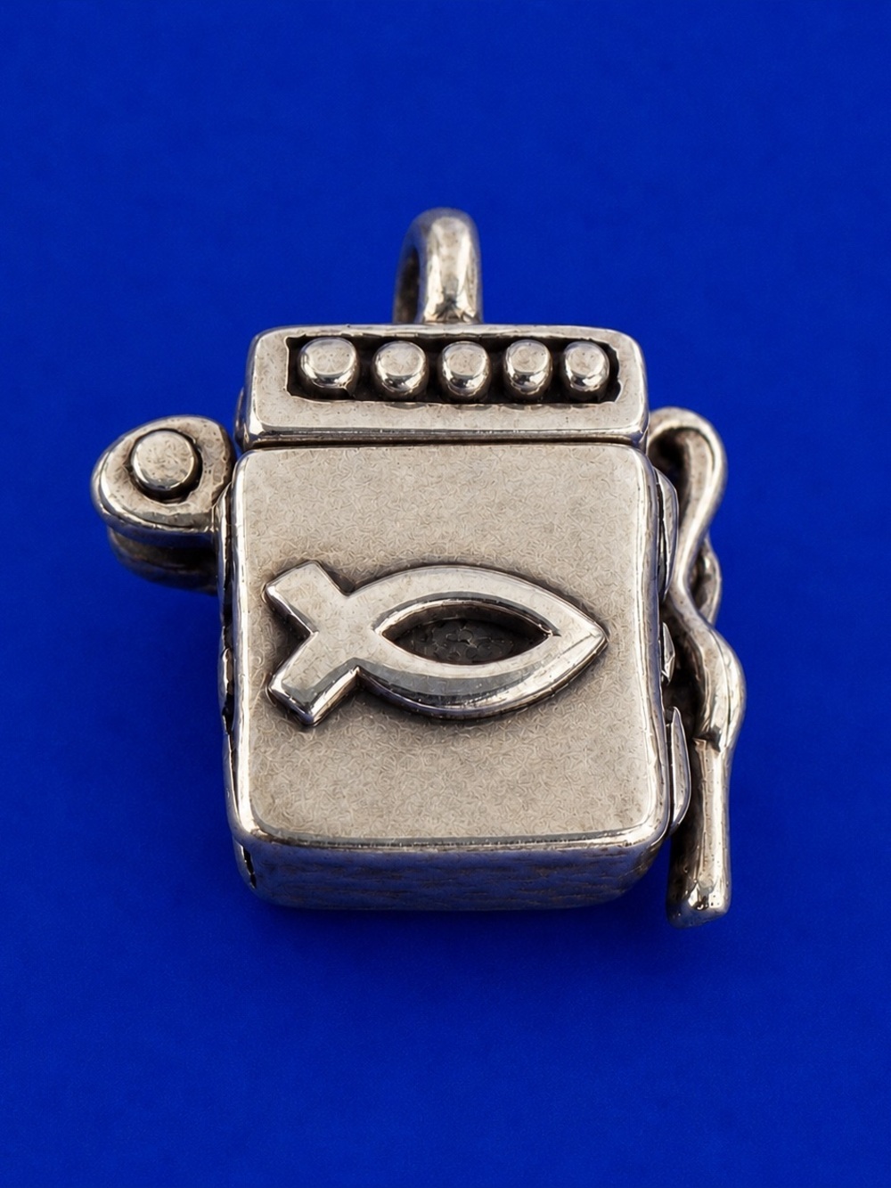Vintage Charm Sterling Silver Prayer Box Cross/Fish 925 Thailand SX